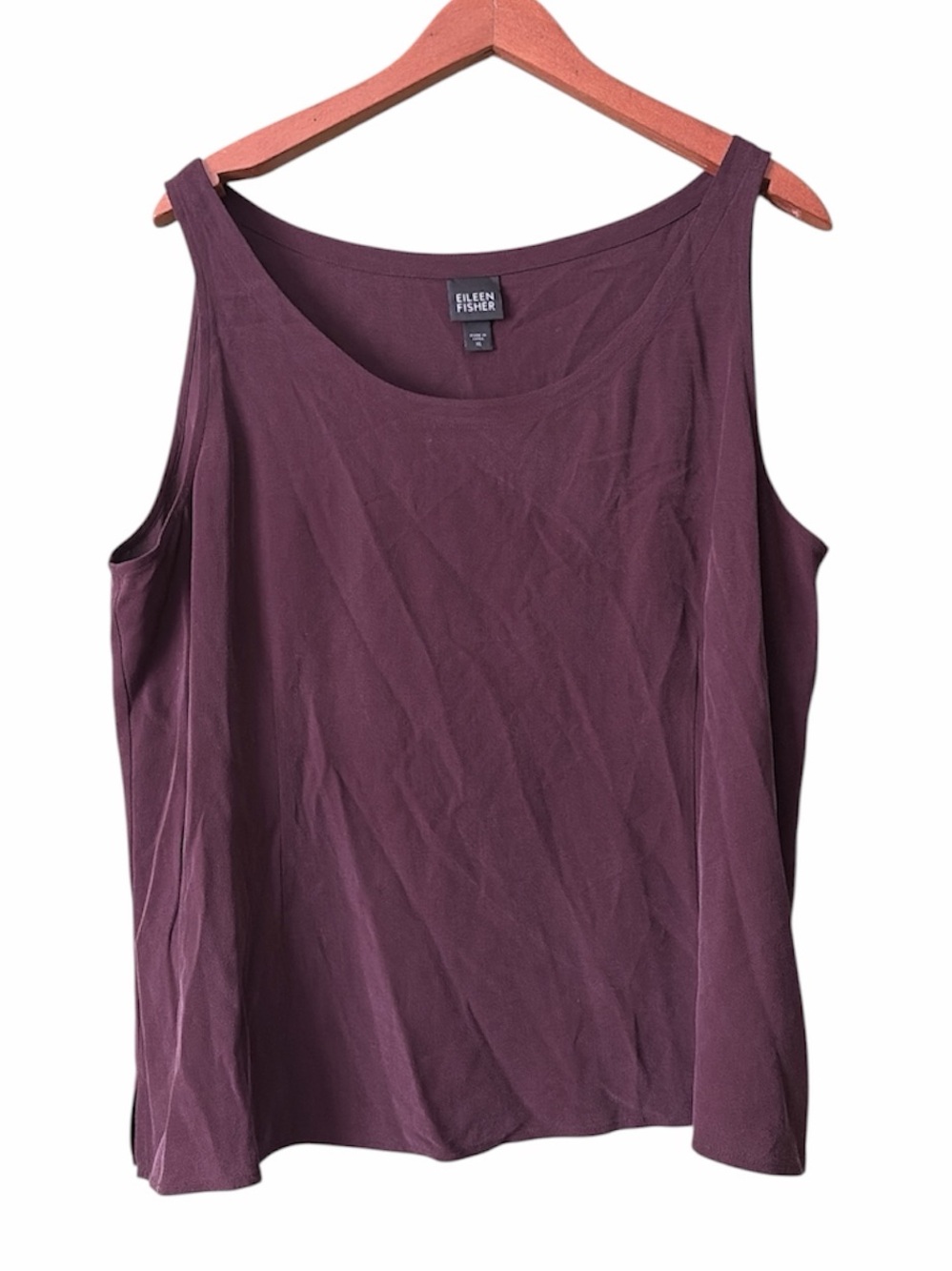 Eileen Fisher Brown Scoop Neck Sleeveless Tank 100% Silk Sz XL